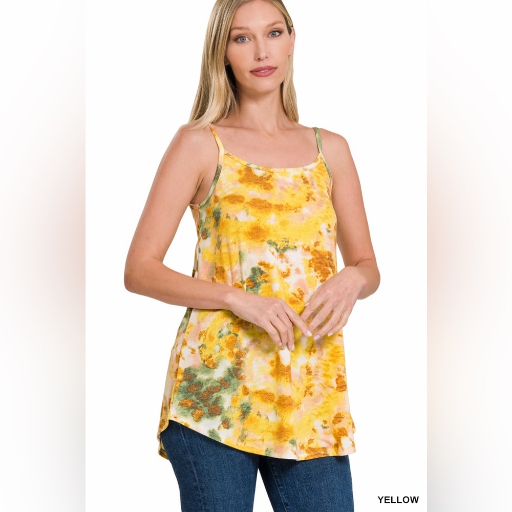 Zenana Outfitters Reversible Tie-Dye Spaghetti Strap Cami - Yellow Multi - Picture 2 of 3